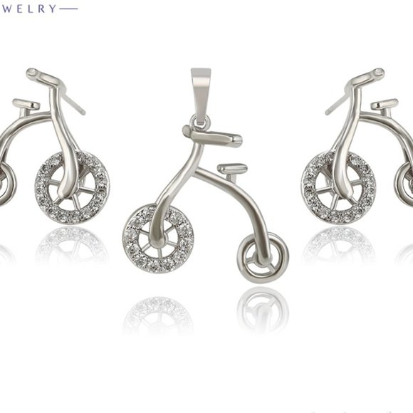 Jewelry - Adorable Bike Earrings and Necklace Set